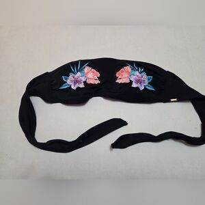 Victoria's Secret PINK Floral Embroidered Black Bikini Top EUC Size L